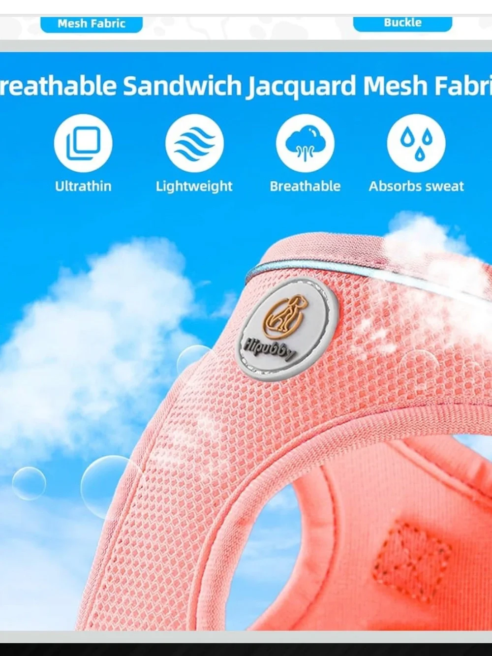Pink Breathable Mesh Pet Harness with Logo